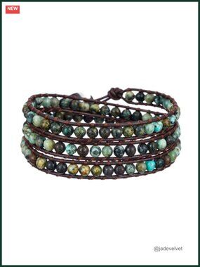 Natural Stone Bead Wrap Bracelet Boho Handmade Leather